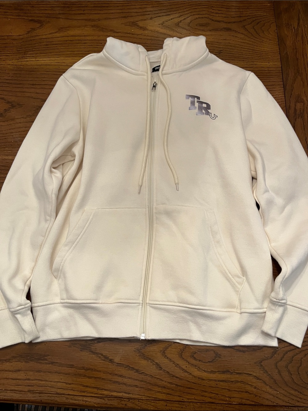True Religion Metallic Logo Zip Hoodie, size large